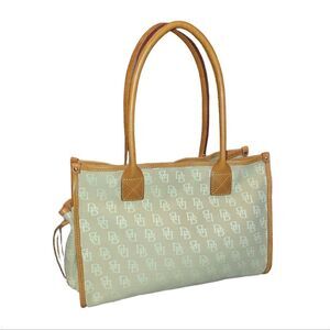 Dooney and Bourke Medium Canvas Leather Monogram Tote Purse Sand